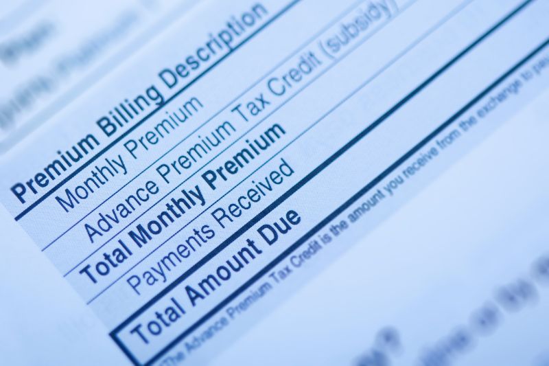 Health insurance bill showing premium details and total amount due